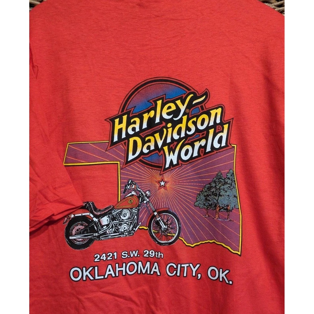 Vintage 90s Harley Davidson The Springer Red 3D Emblem Single Stitch XL Oklahoma - Picture 3 of 6